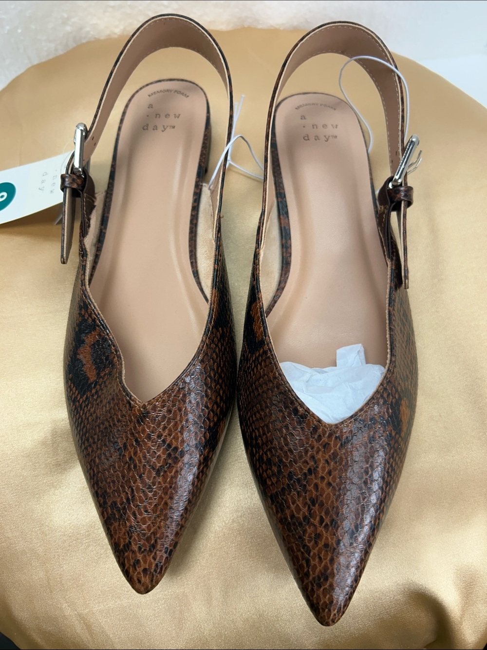 a new day Brown Snake-Print Pointed Slingback Flats